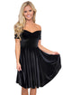 Sexy Black Velvet Off Shoulder Pleated Skater Dress